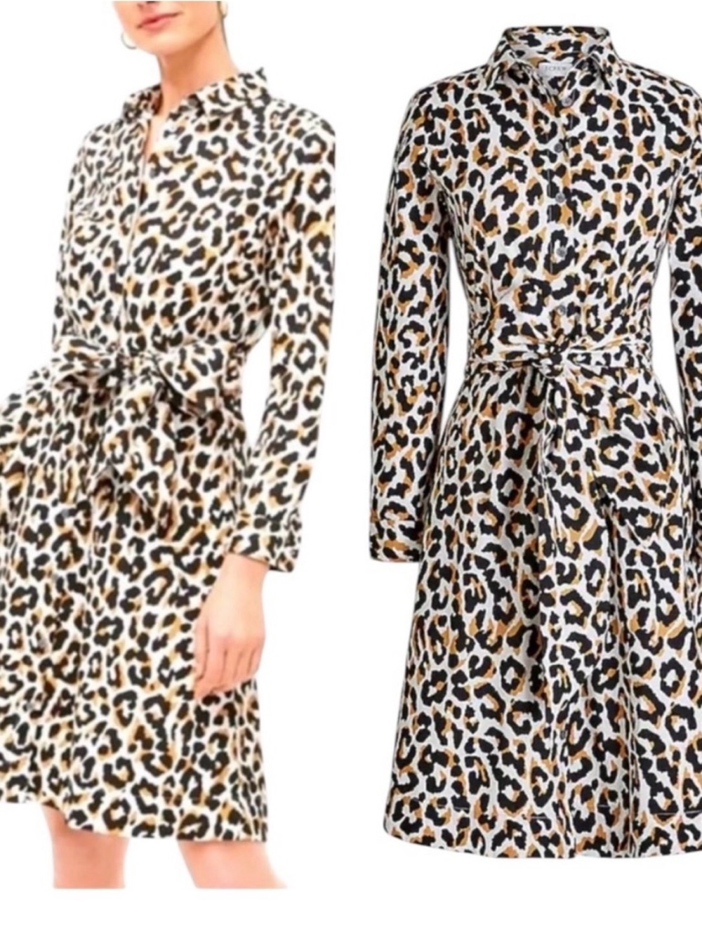 J. Crew Leopard Print Shirt Dress in Black, White, and Tan
